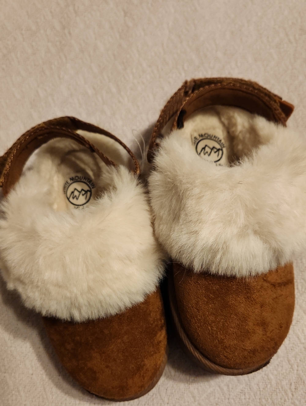 White Mountain Brown Faux-Suede Clog with Cream Faux-Fur Collar